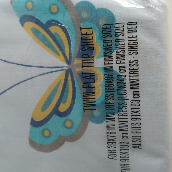 Cannon Twin Flat Bed Sheet Gold Label Butterflies Blue Mid Century Precale MCM - Picture 2 of 6